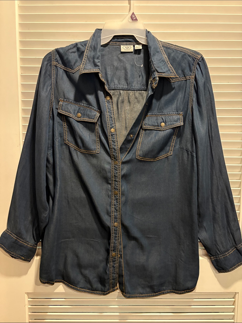 Cato Women's Dark Blue Denim Button-Down Shirt